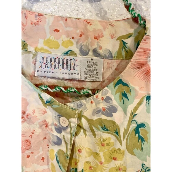 Passports Pier 1 Top Womens Sz M Floral Button Down Shirt Rare VTG - Picture 3 of 5